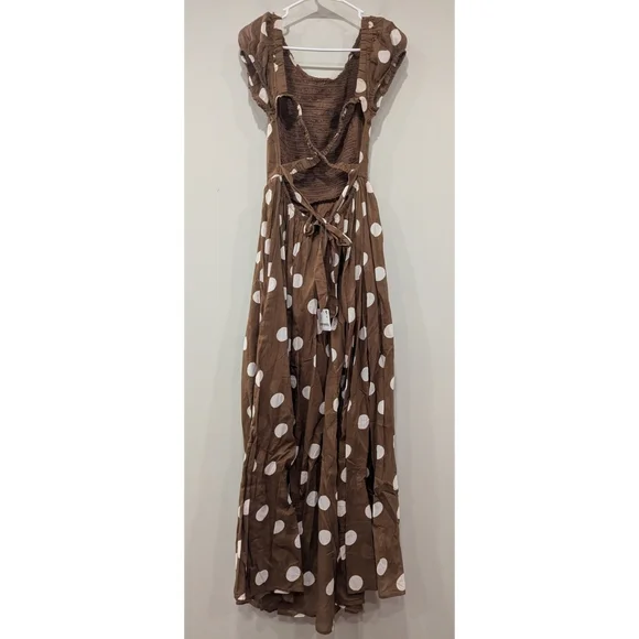 NWT Free People Ultraviolet Smocked Front Maxi Dress In Oak Combo Size Small
